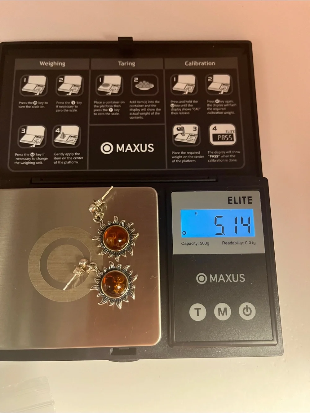 Sterling Silver Amber Sunburst Dangle Earrings - Picture 5 of 13